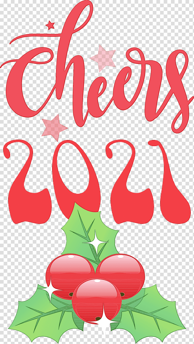 Floral design, Cheers 2021 New Year, Watercolor, Paint, Wet Ink, Free, Tshirt transparent background PNG clipart