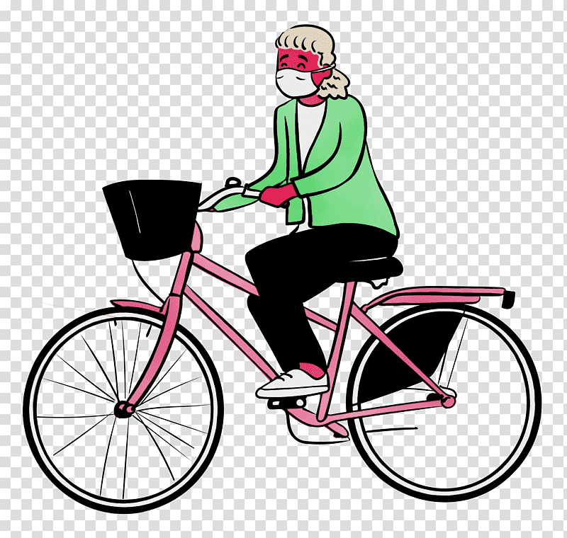 bicycle bicycle wheel road bike racing bicycle bicycle frame, Woman, Medical Mask, Watercolor, Paint, Wet Ink, Bicycle Saddle transparent background PNG clipart