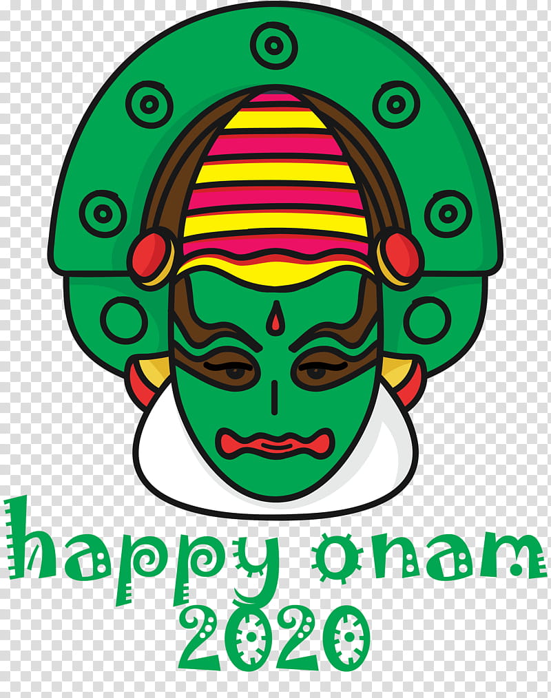 Onam Harvest Festival Happy Onam, Cartoon, Headgear, Smiley, Green, Line, Area, Human transparent background PNG clipart