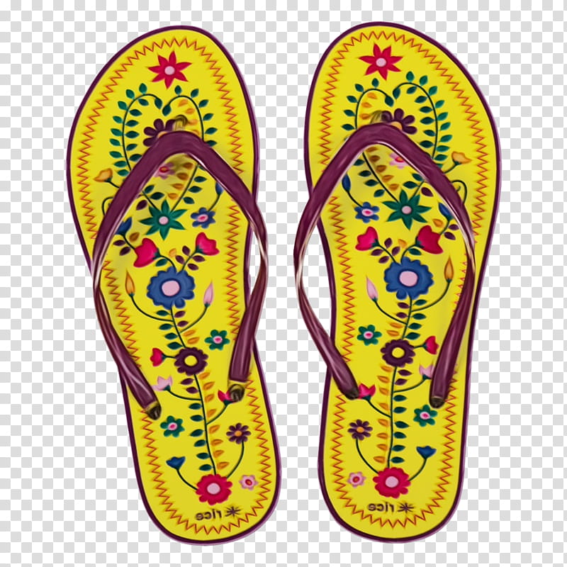 flip-flops shoe yellow font meter, Watercolor, Paint, Wet Ink, Flipflops transparent background PNG clipart