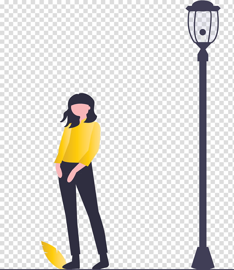 modern girl, Standing, Yellow, Street Light, Light Fixture transparent background PNG clipart