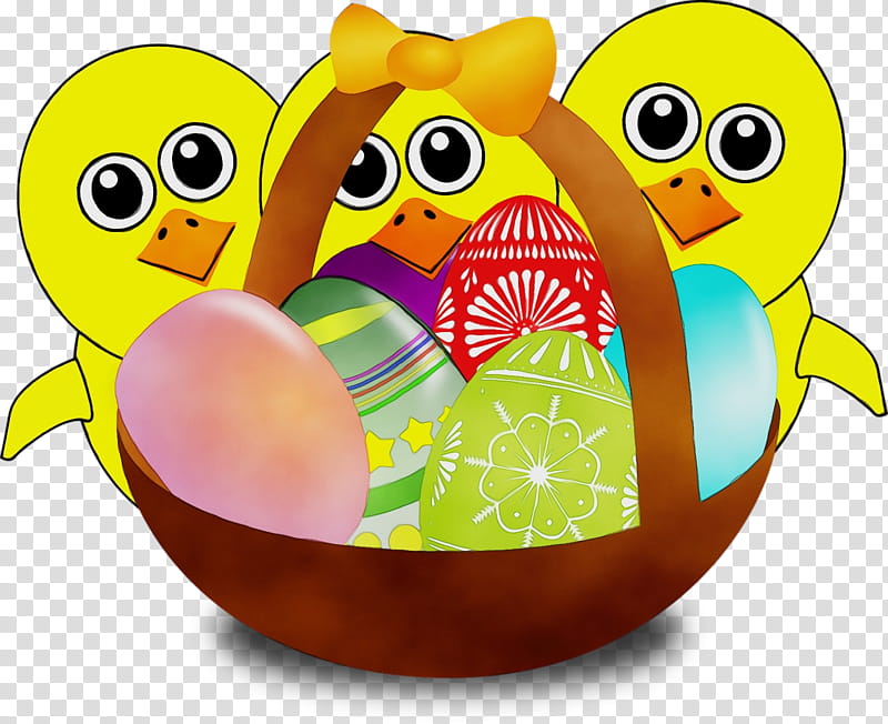 Easter egg, Cute Easter Basket With Eggs, Happy Easter Day, Watercolor, Paint, Wet Ink, Cartoon, Yellow transparent background PNG clipart