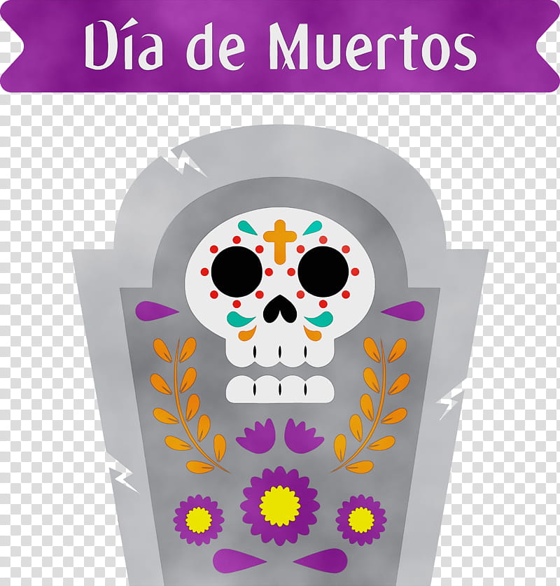 purple font flower meter, Day Of The Dead, Dia De Muertos, Watercolor, Paint, Wet Ink transparent background PNG clipart