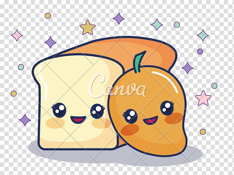 Junk Food, Bread, Mango, Kawaii, Fruit, Cartoon, Head, Line transparent background PNG clipart