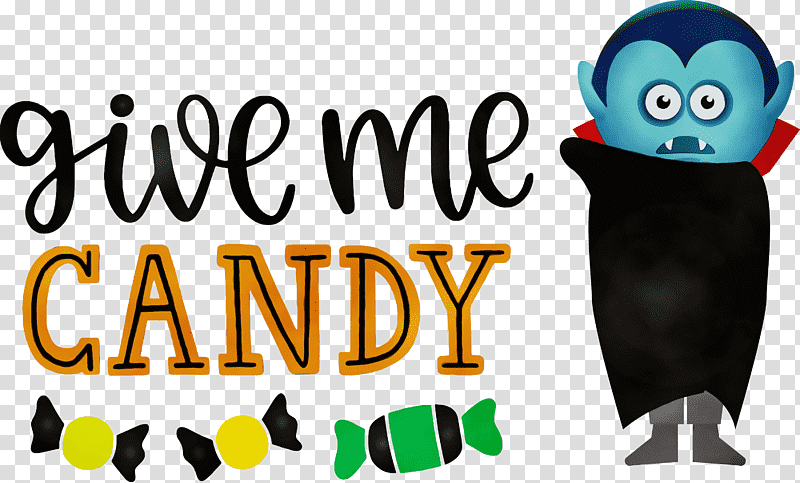 logo character cartoon meter behavior, Give Me Candy, Trick Or Treat, Halloween , Watercolor, Paint, Wet Ink transparent background PNG clipart