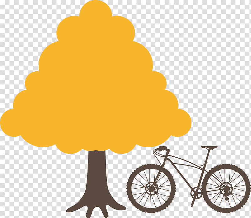 bike bicycle, Gravel, Cartoon, Driving, Yellow, Flower, Tree transparent background PNG clipart
