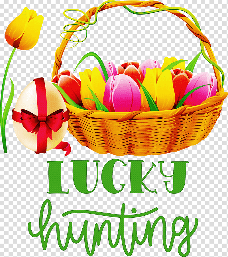 Lucky Hunting Happy Easter Easter Day, Gift Basket, Easter Bunny, Floral Design, Flower, Easter Egg, Cut Flowers transparent background PNG clipart