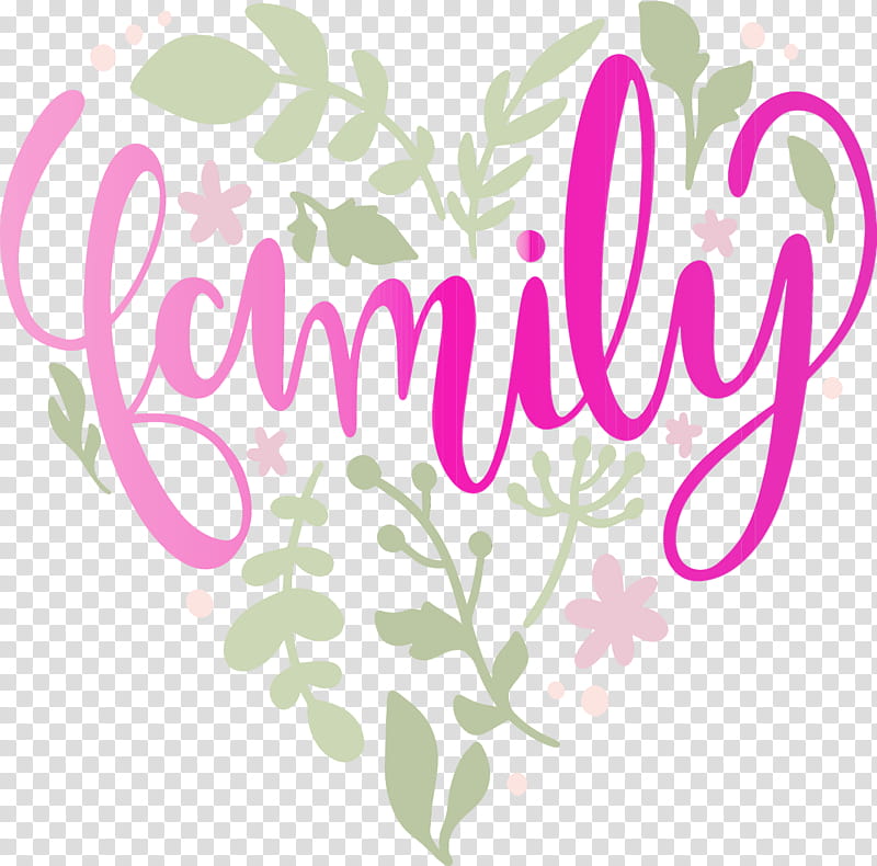 text font pink heart plant, Family Day, Flower, Leaf, Watercolor, Paint, Wet Ink, Logo transparent background PNG clipart