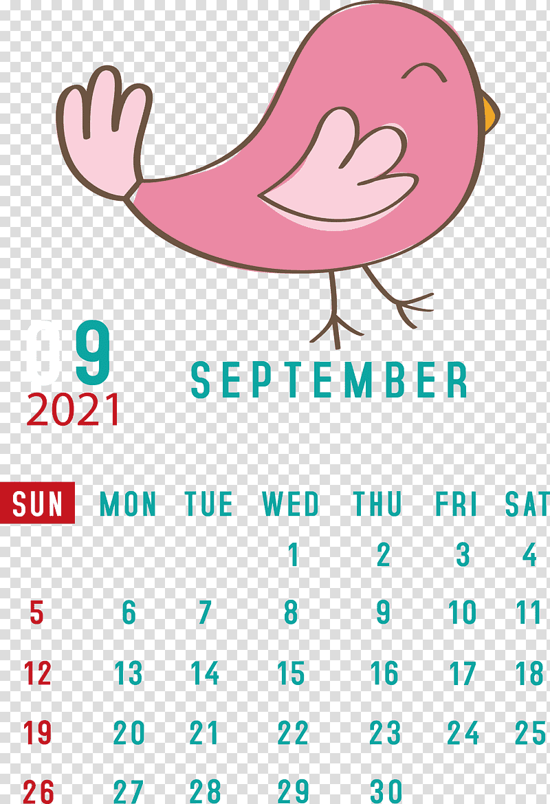 September 2021 Printable Calendar September 2021 Calendar, Cartoon, Meter, Beak, Line, Plants, Happiness transparent background PNG clipart