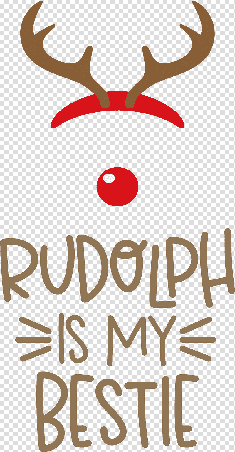 Rudolph is my bestie Rudolph Deer, Christmas , Reindeer, Logo, Antler, Meter, Line transparent background PNG clipart