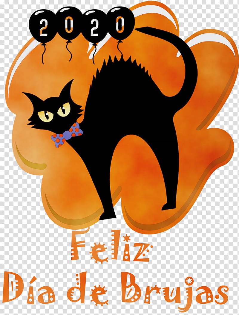 Pumpkin, Feliz Día De Brujas, Happy Halloween, Watercolor, Paint, Wet Ink, Whiskers, Cat transparent background PNG clipart