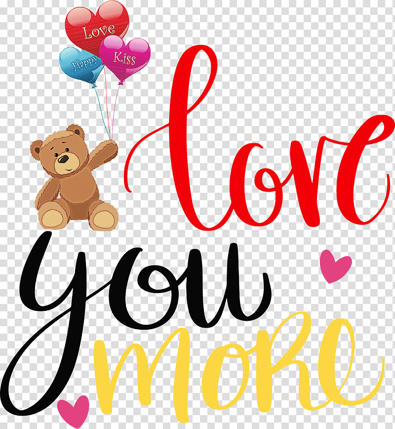 Teddy bear, Valentines Day, Love You More, Watercolor, Paint, Wet Ink, Logo transparent background PNG clipart