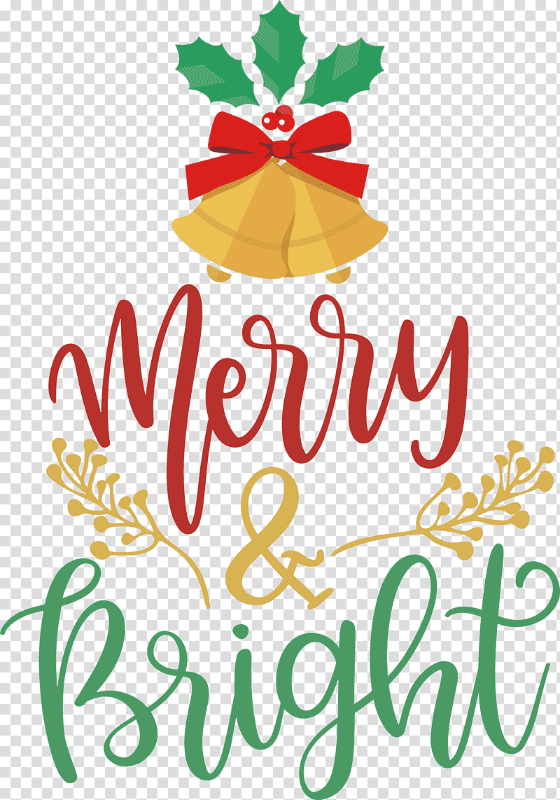 Merry and Bright, Christmas Tree, Christmas Day, Floral Design, Logo, Christmas Ornament M, Gift transparent background PNG clipart