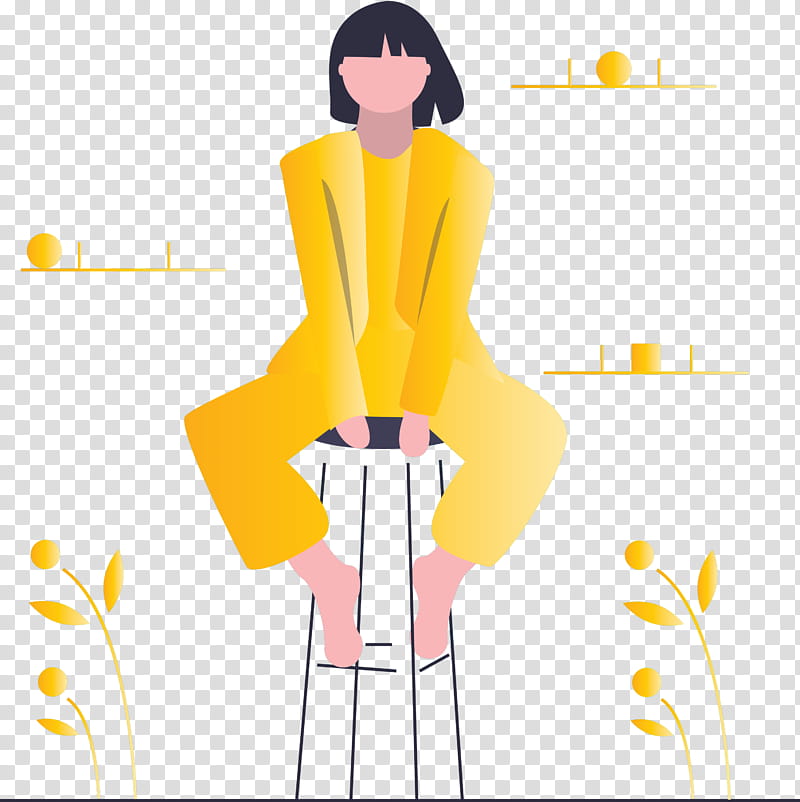modern girl, Yellow, Cartoon, Black Hair, Style transparent background PNG clipart