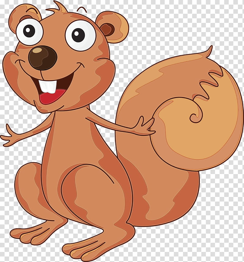 cartoon squirrel nose brown bear tail, Watercolor, Paint, Wet Ink, Cartoon, Mouse transparent background PNG clipart