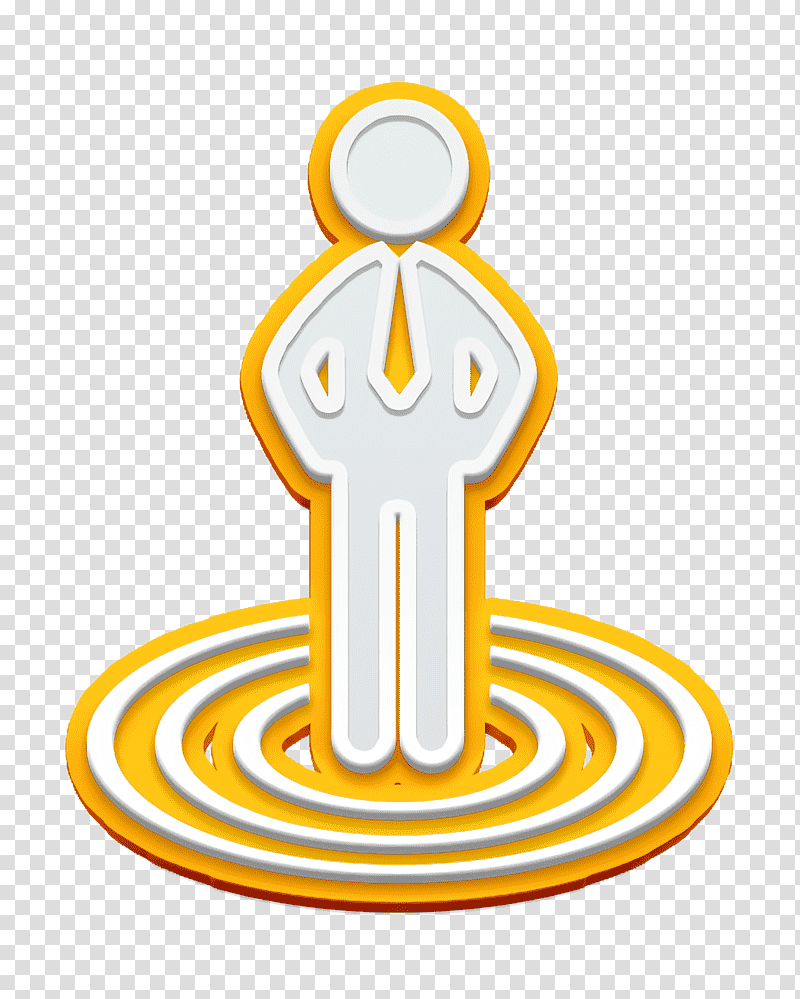 Businessman standing on business target concentric circles icon Target icon business icon, Human Pictos Icon, Yellow, Meter, Line, Symbol, Geometry transparent background PNG clipart