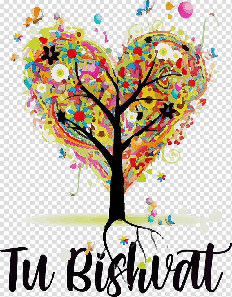 wall decal tree heart birthday greeting card, Tu Bishvat, Jewish, Watercolor, Paint, Wet Ink, Birthday transparent background PNG clipart