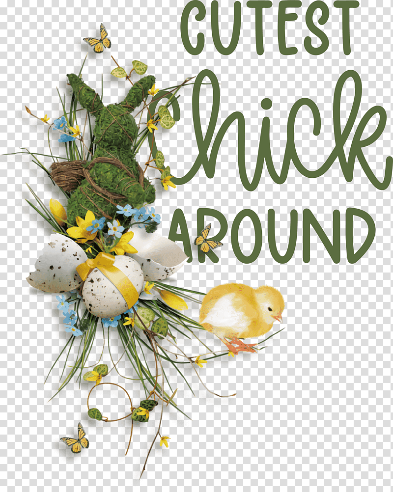 Happy Easter Easter Day Cutest Chick Around, Floral Design, Cut Flowers, Christmas Ornament M, Meter, Twig, Christmas Day transparent background PNG clipart