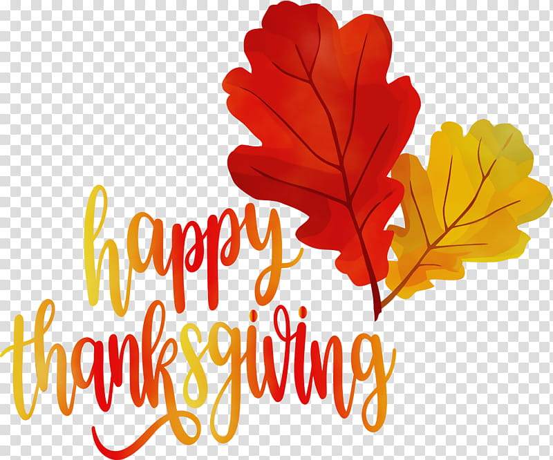 leaf petal font text flower, Happy Thanksgiving , Autumn, Fall, Watercolor, Paint, Wet Ink, Plants transparent background PNG clipart