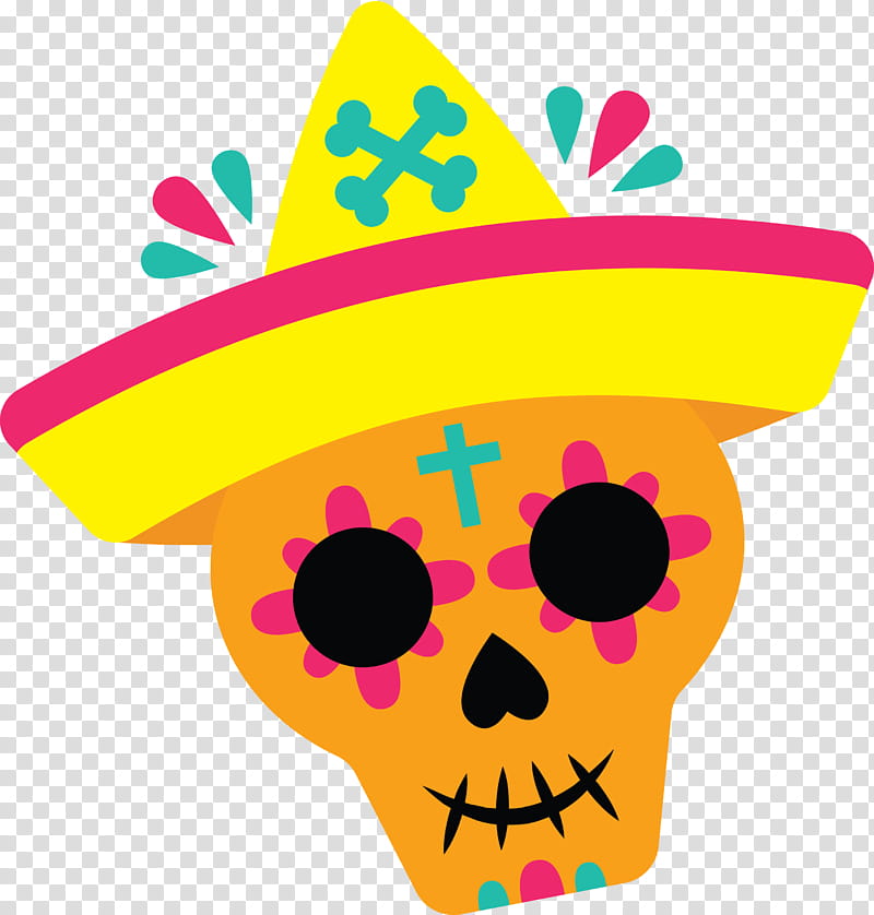 Day of the Dead Día de Muertos, Dia De Muertos, Hat, Yellow, Flower transparent background PNG clipart