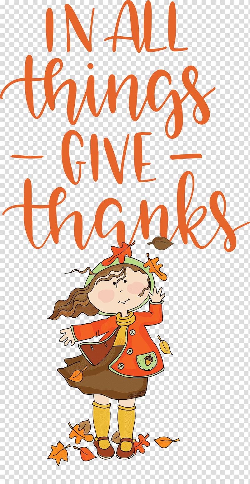 Give Thanks Thanksgiving Autumn, Cartoon, Character, Text, Tree, Line, Happiness transparent background PNG clipart