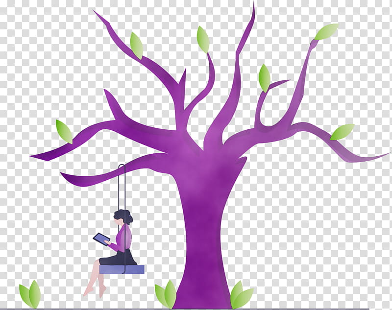 purple violet branch plant tree, Tree Swing, Watercolor, Paint, Wet Ink, Plant Stem, Flower transparent background PNG clipart