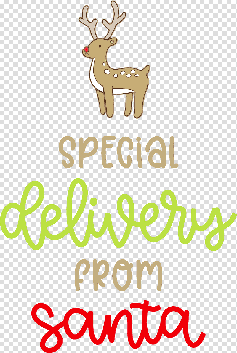 Reindeer, Special Delivery From Santa, Christmas , Watercolor, Paint, Wet Ink, Logo transparent background PNG clipart