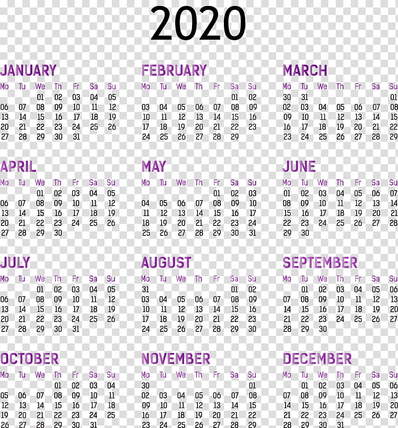 rotterdam artist furniture designer 3d computer graphics, 2020 Yearly Calendar, Printable 2020 Yearly Calendar Template, Full Year Calendar 2020, Watercolor, Paint, Wet Ink, Calendar System transparent background PNG clipart