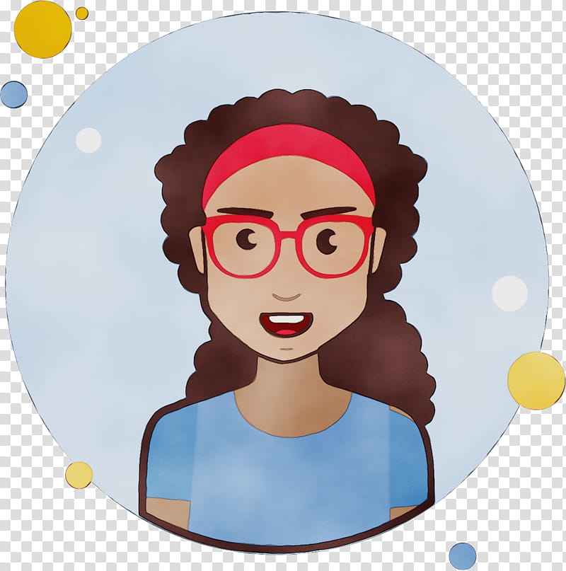 Glasses, Watercolor, Paint, Wet Ink, Brown Long Curly Hair Wig, Cartoon, Brown Long Curly, Red transparent background PNG clipart