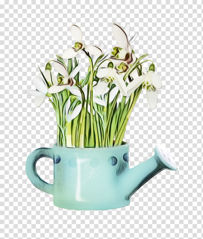 flower green plant snowdrop flowerpot, Watercolor, Paint, Wet Ink, Lily Of The Valley, Grass, Teacup, Houseplant transparent background PNG clipart