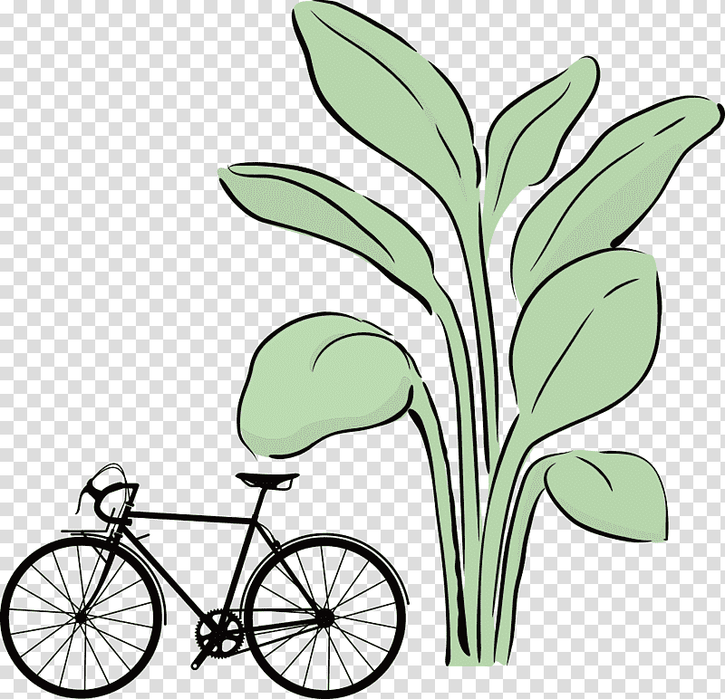 bicycle bicycle wheel leaf grasses plant stem, Bike, Watercolor, Paint, Wet Ink, Bicycle Frame, Line Art transparent background PNG clipart