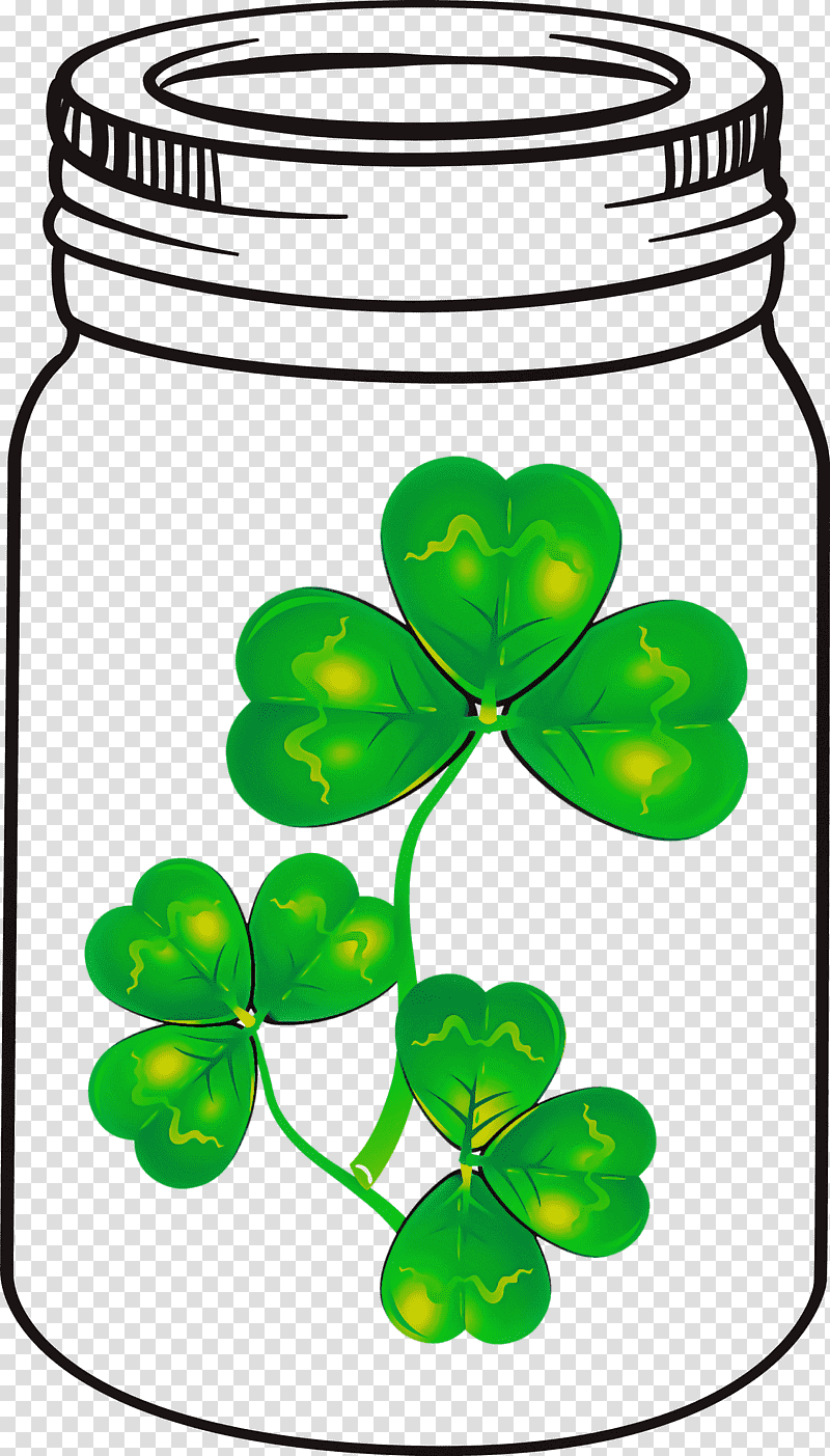 St Patricks Day Mason Jar, Leaf, Plant Stem, Shamrock, Green, Tree, Flower transparent background PNG clipart