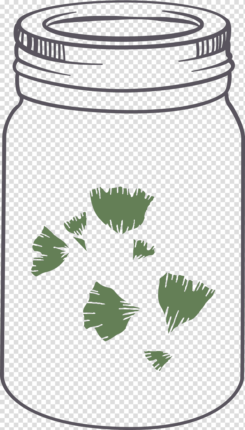 MASON JAR, Line Art, Food Storage Containers, Leaf, Green, Tree, Flower transparent background PNG clipart