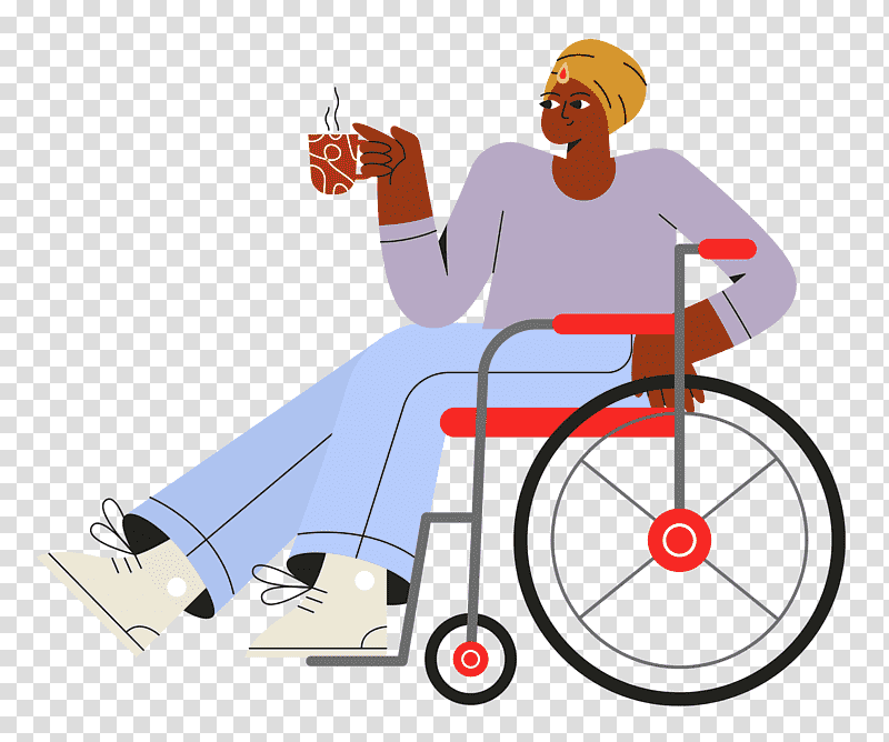 sitting on wheelchair wheelchair sitting, Cartoon, Sports Equipment, Job, Line, Behavior transparent background PNG clipart