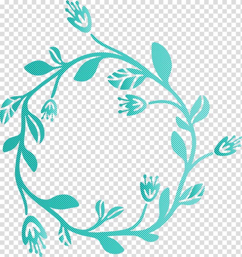 flower frame floral frame sping frame, Turquoise, Aqua, Teal, Leaf, Branch, Circle, Line Art transparent background PNG clipart