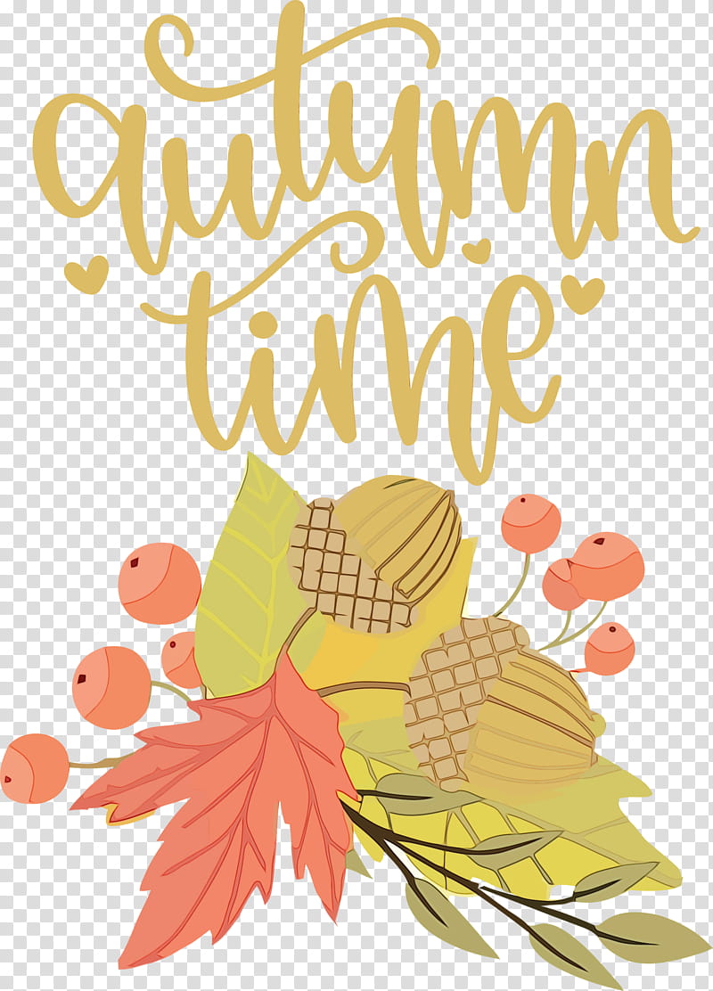 Floral design, Autumn Time, Happy Autumn, Hello Autumn, Watercolor, Paint, Wet Ink, Leaf transparent background PNG clipart