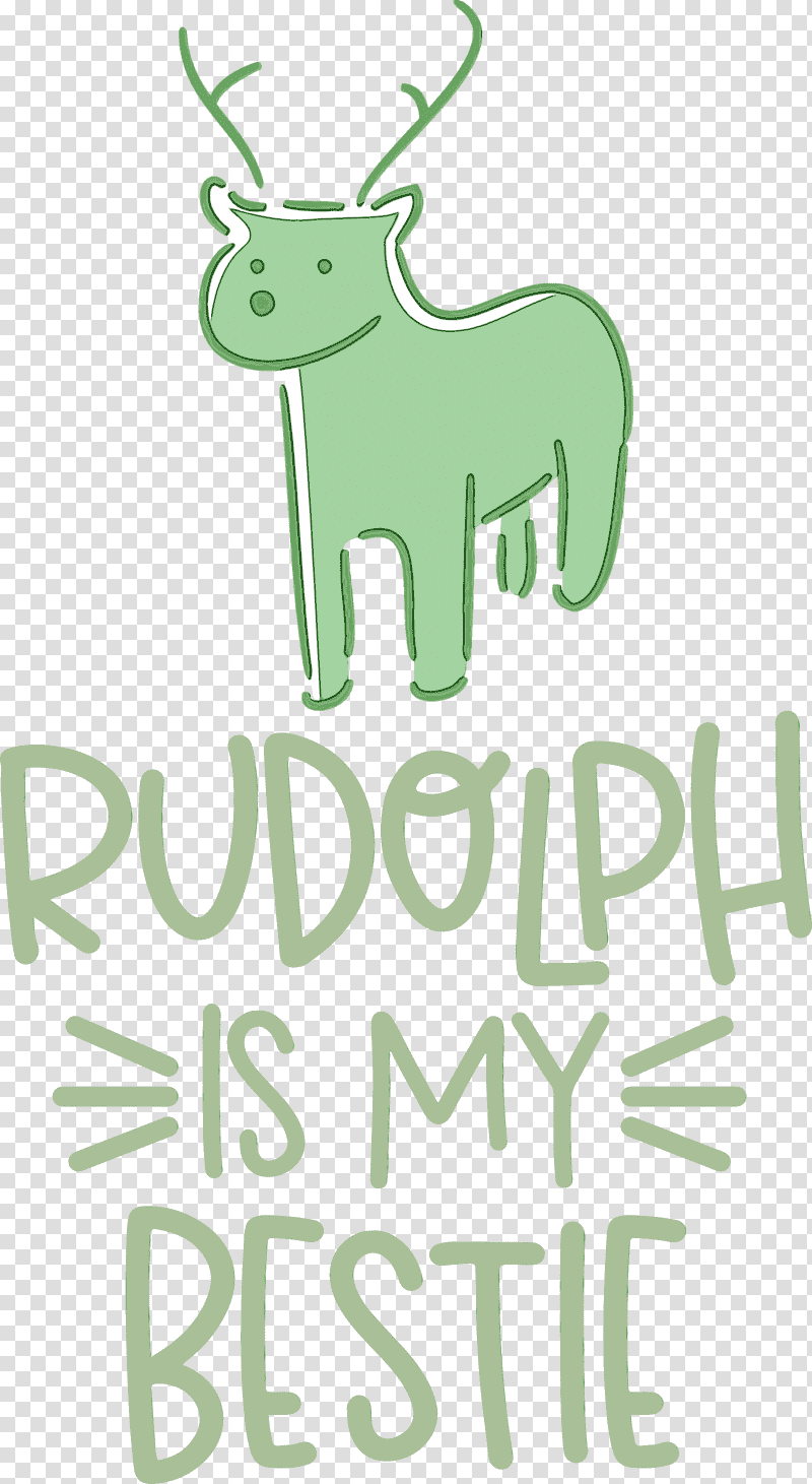 deer horse logo cartoon green, Rudolph Is My Bestie, Christmas , Watercolor, Paint, Wet Ink, Meter transparent background PNG clipart