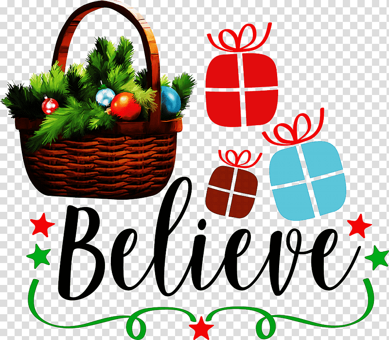 Believe Santa Christmas, Christmas , Gift Basket, Christmas Day, Christmas Ornament, Holiday, Christmas Gift transparent background PNG clipart