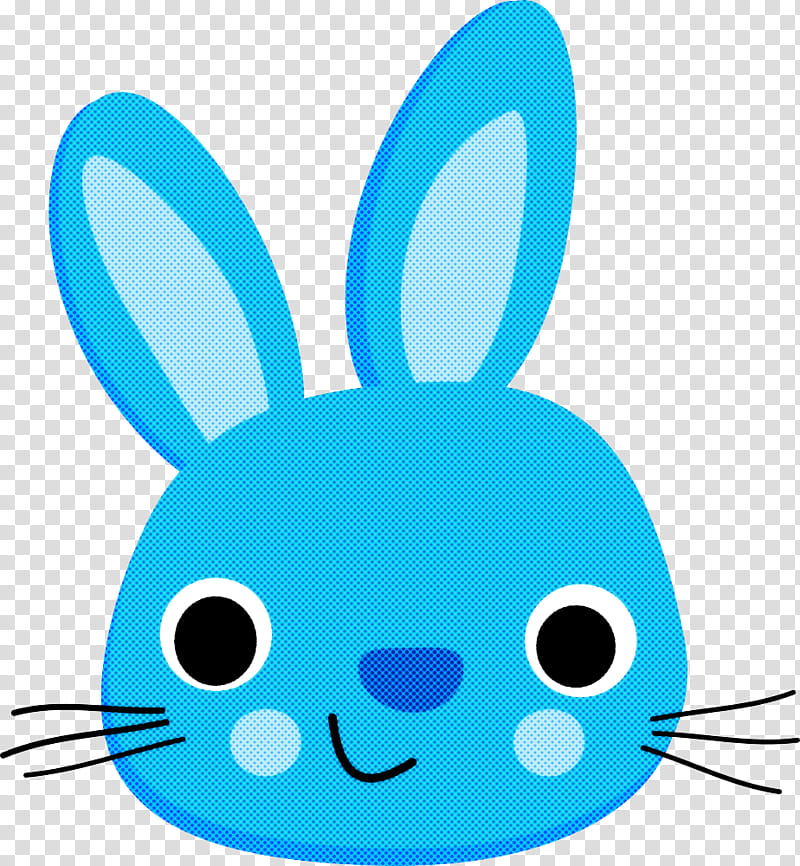 Easter bunny, Cartoon, Turquoise, Rabbit, Head, Whiskers, Rabbits And Hares, Snout transparent background PNG clipart