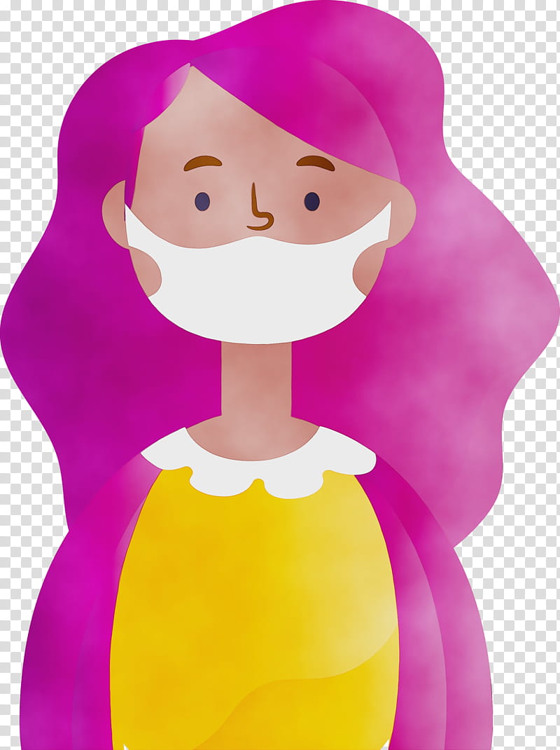 cartoon violet pink purple magenta, Wearing Mask, Coronavirus, Watercolor, Paint, Wet Ink, Cartoon, Animation transparent background PNG clipart