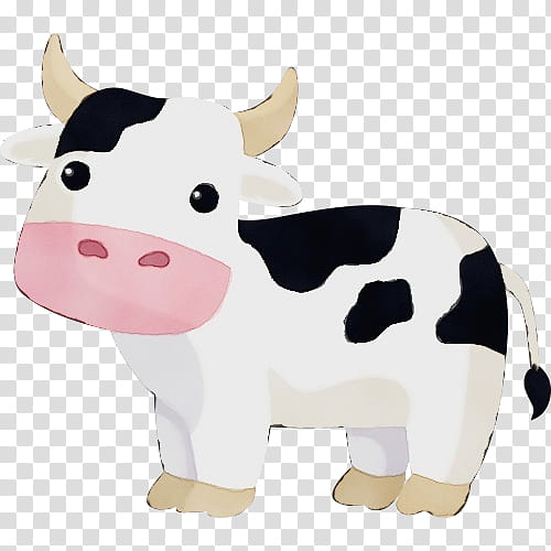 animal figure dairy cow cartoon bovine toy, Watercolor, Paint, Wet Ink, Snout, Live, Fawn, Stuffed Toy transparent background PNG clipart