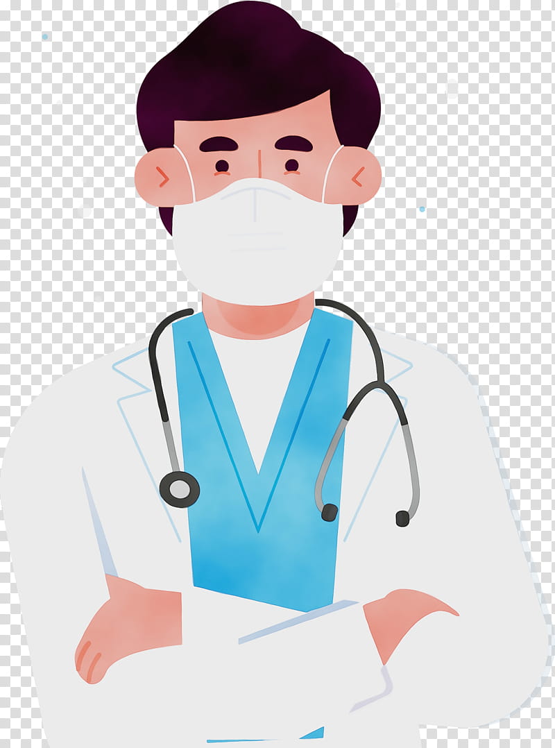 Stethoscope, Doctor With Mask Cartoon, Watercolor, Paint, Wet Ink, Medicine, Physician, Headgear transparent background PNG clipart