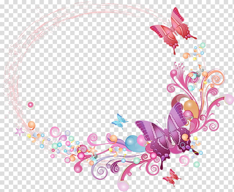 Watercolor Butterfly, Flower Frame, BORDERS AND FRAMES, Frames, Watercolor Painting, Lepidoptera, Pink transparent background PNG clipart