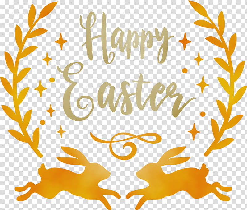 yellow text font, Happy Easter, Watercolor, Paint, Wet Ink transparent background PNG clipart