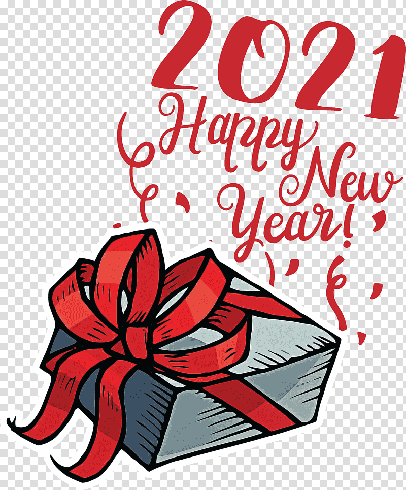 2021 Happy New Year 2021 New Year Happy New Year, Flower, Red, Gift, Gift Wrapping, Christmas Day, Carmine transparent background PNG clipart