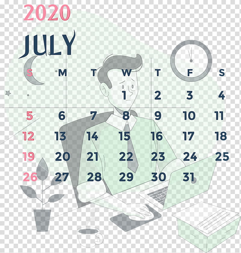 New Year, July 2020 Printable Calendar, July 2020 Calendar, Watercolor, Paint, Wet Ink, Calendar System, 2019 transparent background PNG clipart