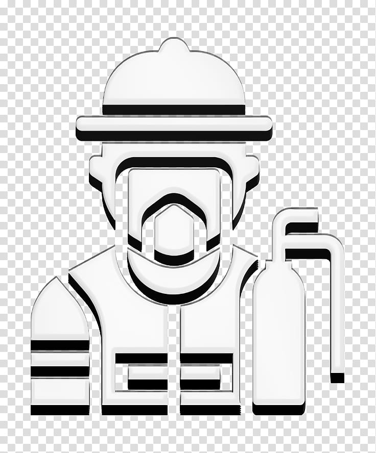 Jobs and Occupations icon Fireman icon, White, Line, Line Art, Logo, Headgear, Blackandwhite, Emblem transparent background PNG clipart