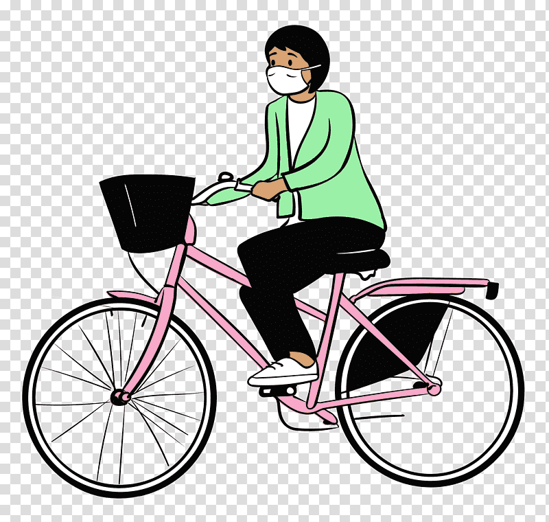 bicycle bicycle wheel road bike bicycle frame hybrid bike, Woman, Medical Mask, Watercolor, Paint, Wet Ink, Bicycle Saddle transparent background PNG clipart