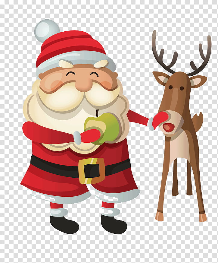 Santa claus, Cartoon, Christmas , Deer, Toy, Figurine transparent background PNG clipart