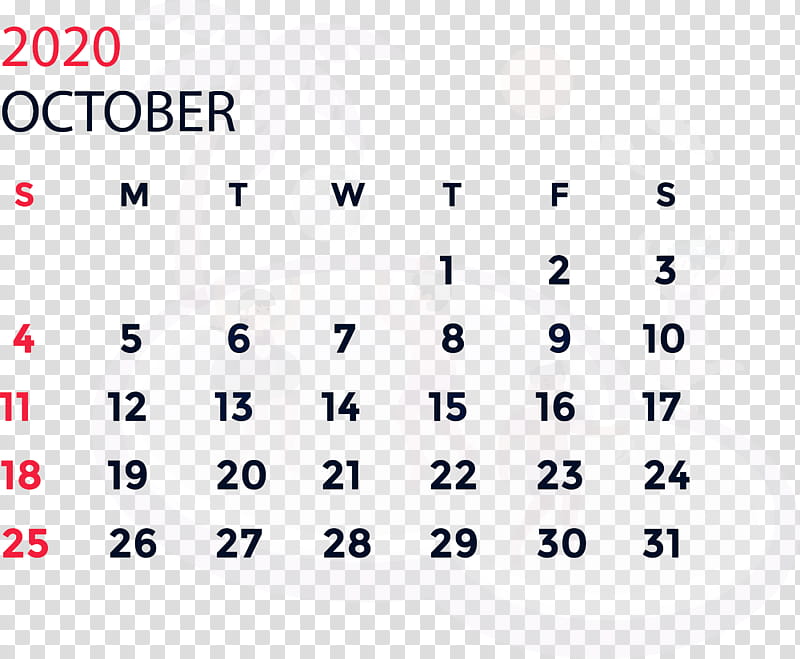 October 2020 Calendar October 2020 Printable Calendar, Angle, Line, Point, Meter, Area, Calendar System transparent background PNG clipart